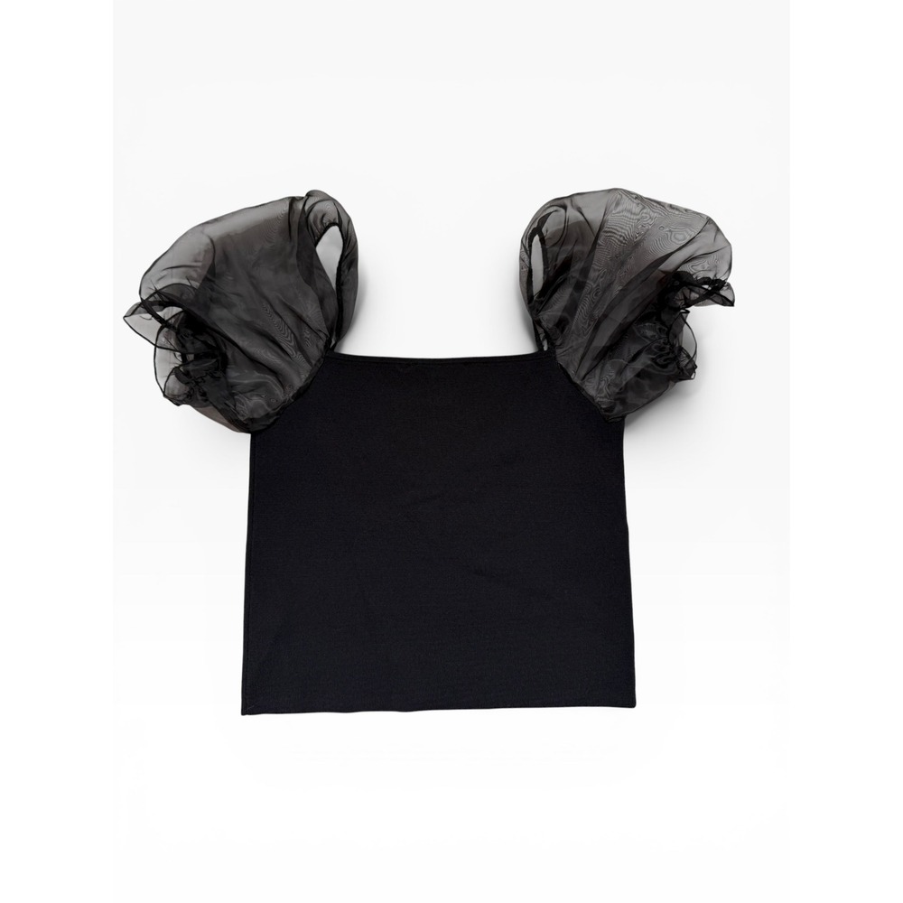House of‎ Harlow 1960 Black Knit Puff Sleeve Top HH10057 Size S NWT